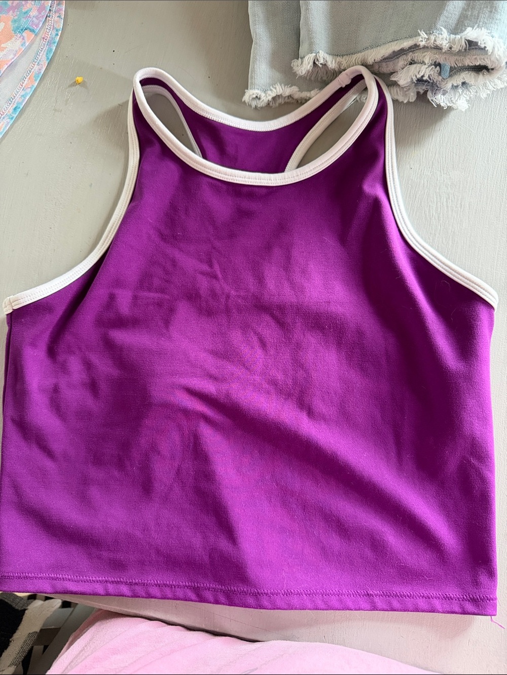 DSG Purple Cropped Racerback Tank with White Trim